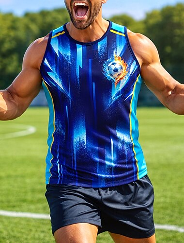  Férfi Focimez Mértani Színes Levél & Szám Edzés Tank Top Futófelső Sportos póló Nyár Ujjatlan UPF 50 Gyors szárítás Nedvességelvezető Légáteresztő Torna Futball Futás Tréning Sportok Track Medence