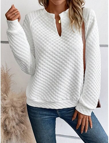 Damen Pullover Sweatshirts Einfach Mode Klassisch Modern Langarm V Ausschnitt Normale Oberteile Straße Alltagskleidung Kastanienbraun Schwarz Weiß Purpur Armeegrün Frühling Herbst