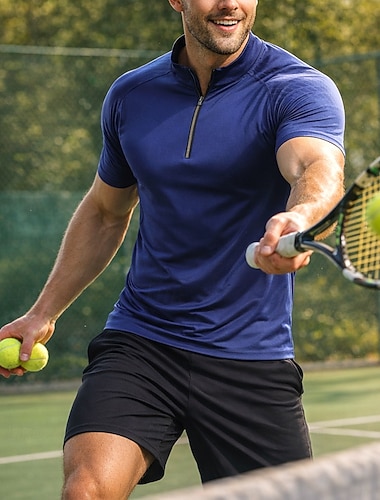  Męskie Solidne kolory Koszulka sportowa Koszulka do tenisa Koszulka tenisowa Krótki rękaw Quarter Zip Szybkie wysychanie Elastyczny Odprowadza wilgoć Oddychający Bransoletka tenisowa Buty golfowe