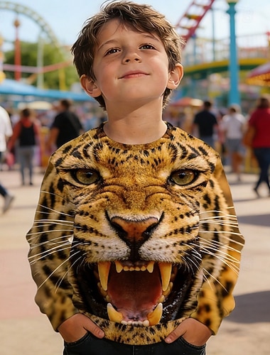  Jungen 3D Grafik Tiermotiv Leopard Sweatshirt Pullover Langarm 3D-Druck Frühling Herbst Aktiv Mode Streetwear Kinder 4-12 Jahre Rundhalsausschnitt Lässig Täglich Outdoor Normale Passform