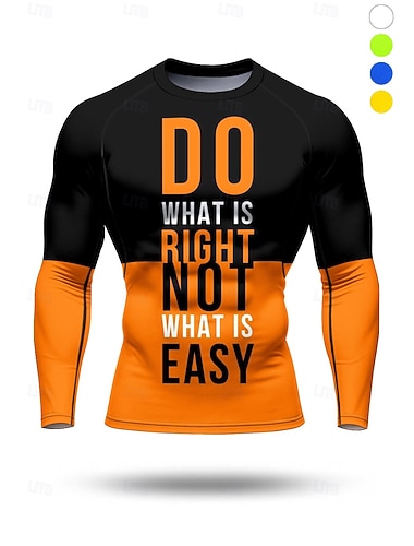  Per uomo Blocco di colori Lettera T-shirt da corsa Maglia a compressione Maglia da corsa Primavera Autunno Stampa 3D Blocco di colore Manica Lunga Asciugatura Rapida Compressione Elasticizzato