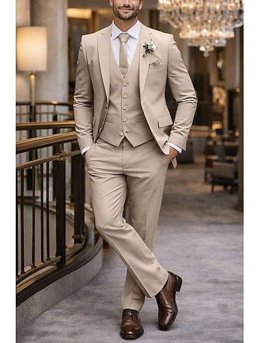  Pour des hommes Smoking Costumes Mariage à la plage Mariage de printemps Vert foncé Kaki Printemps & Été Costume / Tailleur Cranté Revers Cranté Quotidien Affaires Couleur Unie Grande Taille 3 pièces