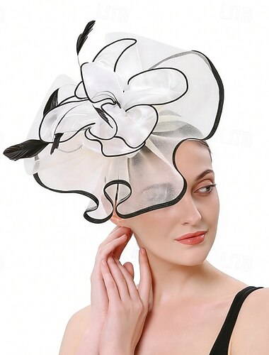  fascinators Fjær organza Bryllup Bursdag Elegant Årgang søt stil Med Fjær Tyll Hodeplagg Hodeplagg