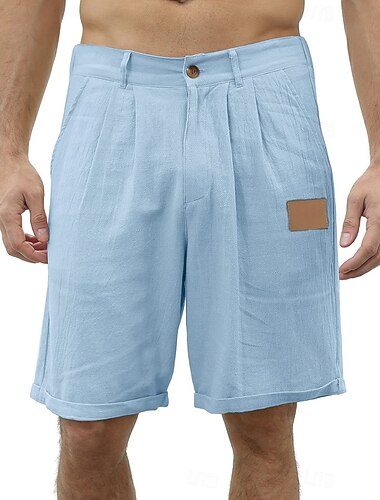  Herren Shorts Leinenshorts Sommershorts Strandshorts Baggy-Shorts Tasche Elastischer Bund Einfach Einheitliche Farbe Komfort Leicht Knielang Täglich Outdoor Streetwear Mode Klassicher Stil Blau