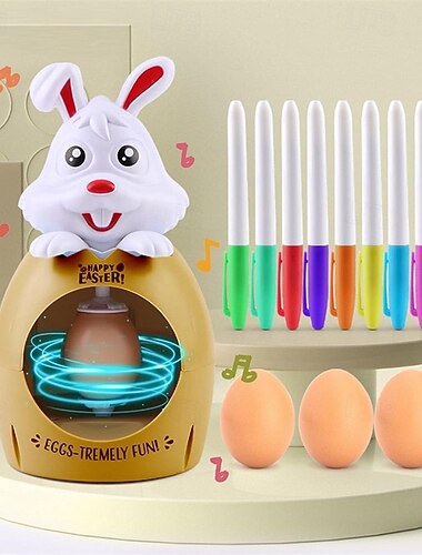  Kit per decorare le uova di Pasqua a forma di coniglietto con musica, macchina elettrica per decorare le uova per bambini, set fai da te per arti e mestieri con 8 pennarelli colorati &3 uova,