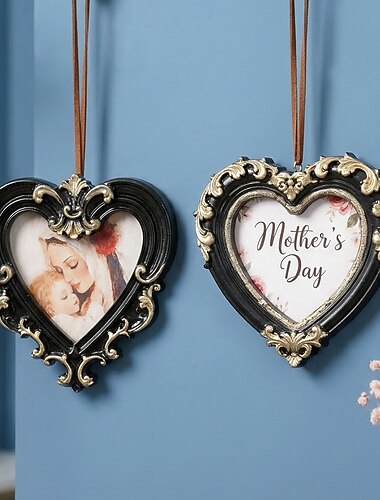  anyák napi vintage gyanta szív alakú falikeret fekete arany dombornyomott dekoratív függő képkeret barkács faldekoráció ajándék anyukának otthoni parti fotózási kellék