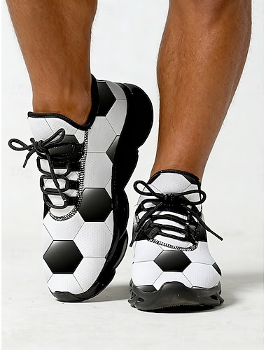  Herensneakers met voetbalprint – ademende, lichtgewicht veterschoenen in voetbalstijl voor sportevenementen, stadions en trainingen. &dagelijkse kleding