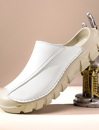  Zoccoli casual da uomo bianchi senza lacci – scarpe leggere con suola spessa, stile minimalista, ideali per viaggi, vacanze e per tutti i giorni.