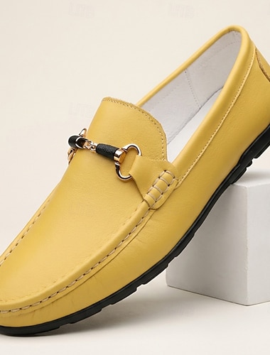  mocassini gialli da uomo, scarpe casual slip-on, mocassini comodi con fibbia in metallo, ideali per la guida, per tutti i giorni, viaggi, ufficio, weekend e per uno stile elegante e casual da gentiluomo.