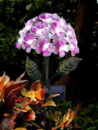  Solarbetriebene LED-Blumensteckerleuchte aus Metall, Solar-LED-Hortensienleuchte, Metall-Erdspieß, Blumenstecker-Dekorationen für Garten, Terrasse, Gehweg oder Außenbereich