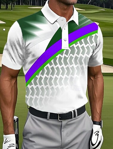  Homme Géométrique Golf Polos de Sport Manche Courte Polos Chemises à Col Occasionnel Athleisure Boutons Été Printemps Rouge Violet