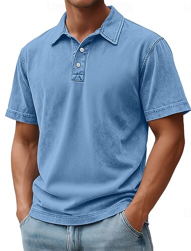  Herren Acid-Wash-Shirt Baumwoll-Poloshirt Lässig Ferien Revers Kurzarm Mode Basic Einfach Jahrgang Betrübt Sommer Frühling Ganzjahres Normale Passform Schwarz Hellgrün Rosa Marineblau Dunkelgrün