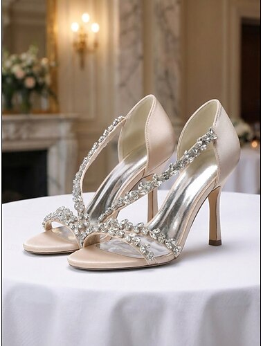  Sapatos de salto alto femininos nude com aplicações de cristais - elegantes sapatos de noiva para casamentos na cidade.
