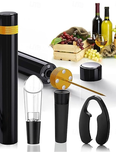  Effizientes Weinöffner-Set – tragbarer Taschen-Weinöffner mit Luftdruckpumpe, Belüfter, Folienschneider und Vakuumverschluss (4-teilig) für schnelles Öffnen von Flaschen zu Hause, im Restaurant, auf