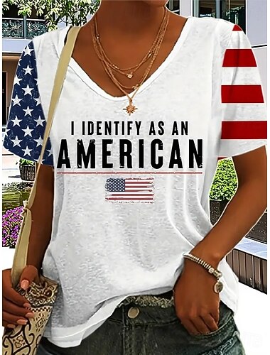  Día de la Independencia Camiseta Patriótica para Mujeres Gráfica Bandera Vintage Elegante Étnico de Manga Corta Sisa V Tops Regulares Diarios Salidas Playa Impresión Negro Blanco Gris Verano Primavera