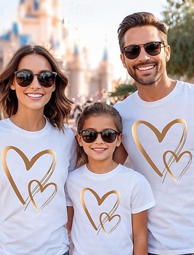 Famiglia Maglietta Top Cuore Casuale Stampato Nero Bianco Marrone chiaro Manica Corta Attivo Abiti coordinati
