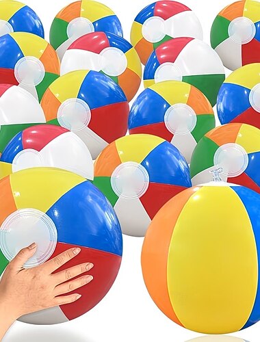  10 aufblasbare Strandbälle, Regenbogen-Strandbälle für Outdoor-Strandspiele, dicke, tragbare, faltbare PVC-Kugelbälle, geeignet für Schwimmbäder und Strandpartys