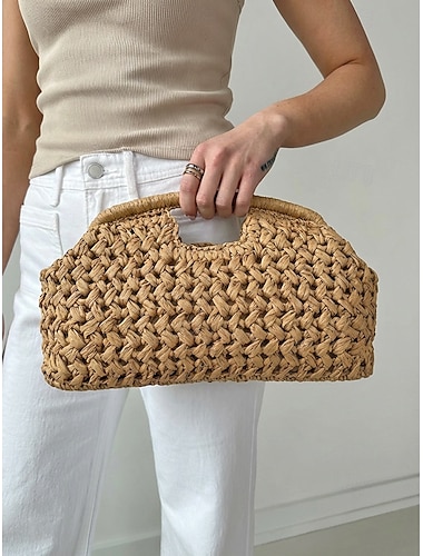  Dames clutch van geweven stro, ruime handtas, verkrijgbaar in verschillende kleuren, stijlvol en casual accessoire voor dagelijks gebruik, vakantie en feestjes.