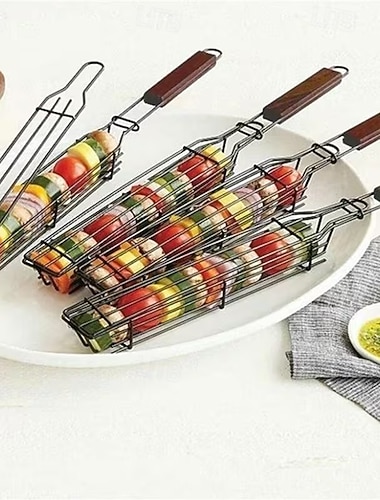  2 kpl tarttumattomia grillauskoreja, kannettavia metallisia hiiligrillaustyökaluja, sopivia vihanneksille ja lihalle, täydellisiä ulkoleirintäalueille, piknikeille, patikointiin ja grillaukseen