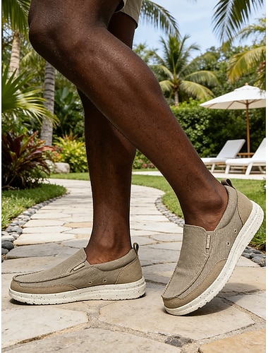  Slip-on herreloafers i lerret, lette og pustende, komfortable utendørssko for reiser, turgåing og fritidsbruk