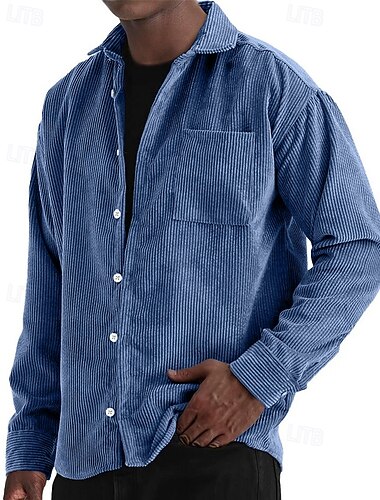  Homme Chemise Chemise d'été Chemise Décontractée Chemise de Plage Chemise en velours côtelé Chemise Boutonnée Noir Blanche Vert Claire Rouge bleu marine manche longue Couleur Unie Revers Vacances