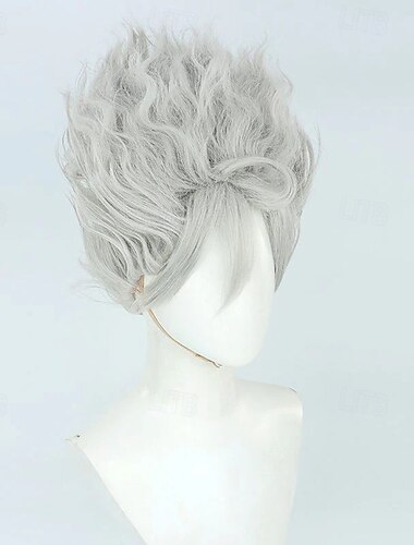  Peruca anime prateada e fofa de aventureira do oceano com franja em laço para festa de cosplay.