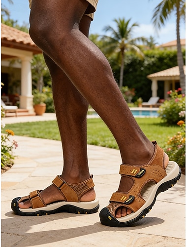 Herresandaler for utendørsferie, pustende kunstskinn, justerbare stropper, perfekt for feriereiser, ferieturer og hverdagsbruk