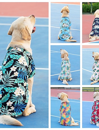  Chemise d'été pour animaux de compagnie style hawaïen en polyester avec fermeture à agrafe pour chiens de taille moyenne à grande