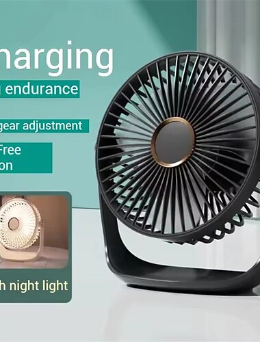  Bærbar bordvifte med LED-nattlys, USB-oppladbar bordvifte, 360° roterende personlig vifte med 3 hastigheter, stille kjølevifte, batteridrevet for nattbord på soverommet, kontoret, reiser