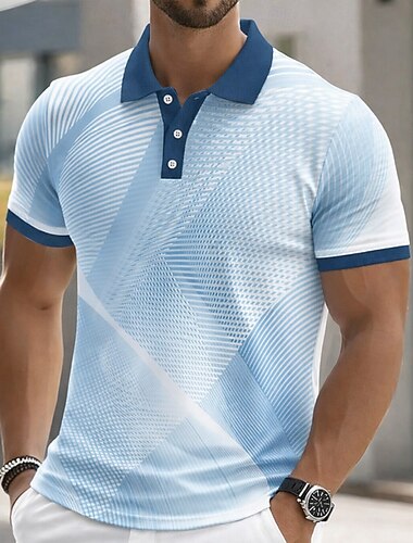 Férfi Geometriai Golf Sportpólóingek Rövid ujjú Pólóingek Galléros ingek Alkalmi Sportruházat Viseljen dolgozni Gombok Tavaszi nyár Medence Sötétkék Bíbor