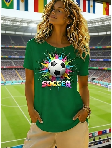  Per donna Maglietta Stampato Grafico Calcio Elegante Classico Casual Manica Corta Girocollo Top Regolari Quotidiano Sportivo Uscire Nero Bianco Verde Grigio Estate Primavera