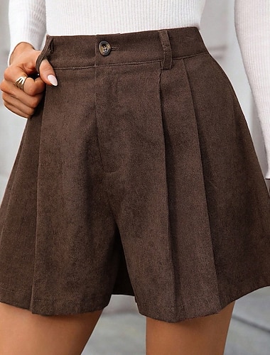  Dame Shorts Sommershorts Casual shorts Corduroy shorts Ferie Mote Fritid hverdag Kort Medium Midje Helfarge عادي Bred Bukseben Komfort Myk Pustende Uelastisk Gateklær Arbeid Ferie Brun Sommer Vår Høst
