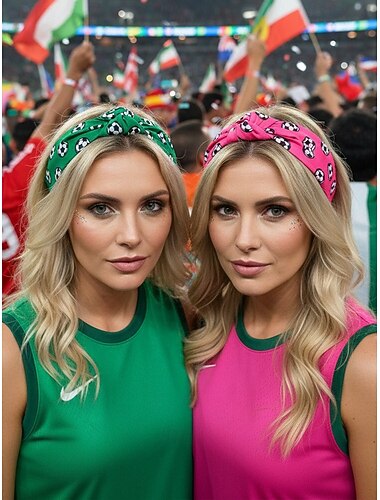  Dameshaarband van polyester met voetbalprint en knoopsluiting, verkrijgbaar in diverse kleuren. Dit haaraccessoire is perfect voor voetbalwedstrijden, teamondersteuning en dagelijks gebruik.