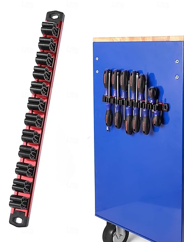  Magnetisk skrutrekker- og skiftenøkkelorganisator, magnetisk verktøyorganisator i aluminiumsskinne, verktøyholder, verktøykasseorganisering, 12-spors skrutrekker- og skiftenøkkelholder (verktøy ikke