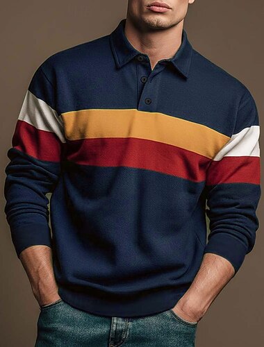  Per uomo Strisce orizzontali Polo da rugby Manica Lunga Magliette polo Camicie con Colletto Casual All'aperto Athleisure Stampa 3D Primavera Autunno Blu Nero Rosso