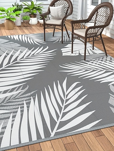  Tapis d'extérieur imperméable 152 x 244 cm, réversible, en paille plastique, idéal pour terrasse, camping, intérieur et extérieur, camping-car, véranda, balcon, jardin, pique-nique, couleur marron