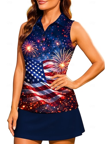  Amerikas 250-årsjubileum Uavhengighetsdagen Dame Nasjonalflagg Sportsskjorte POLO T-skjorte Tanktopp Ermeløs Knapper UPF50+ UV Beskyttelse Pustende Tennis Badminton Utendørs Trening Brettelig Krage