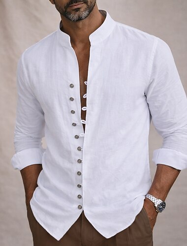  رجالي قميص قميص كتان قميص صيفي قميص غير رسمي زر حتى القميص سهل فضفاض مناسب للبس اليومي أزرق أسود أبيض وردي بلاشيهغ كم طويل مرتفعة الصيف الربيع ملابس زر أمامي