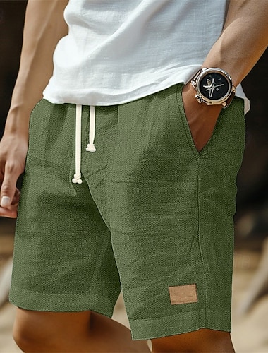  Herren Shorts Leinenshorts Sommershorts Strandshorts Kordelzug Elastischer Bund Einfach Komfort Atmungsaktiv Knielang Outdoor Lässig Täglich Urlaub Mode Blau Schwarz Unelastisch