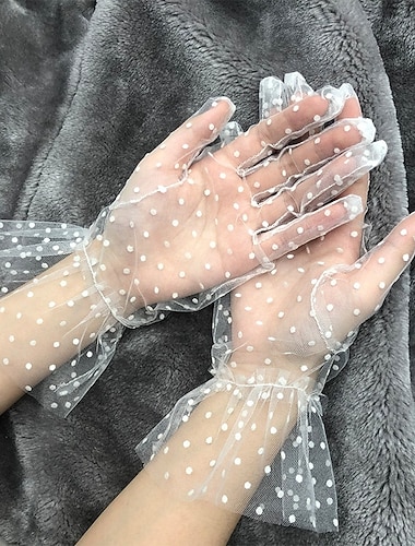  Damen Spitzenhandschuhe Outdoor Hochzeit Ferien Punkte Polyester Retro Brauthandschuhe 1 Paar