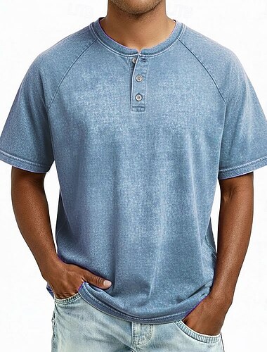  Homens Camisa Henley Camiseta de algodão T-shirt Manga Curta Côr Sólida Moda Designer Casual Tingimento em peça Desaparecido Botões Henley Casual Diário Ao ar livre Verão Primavera Todas as Estações