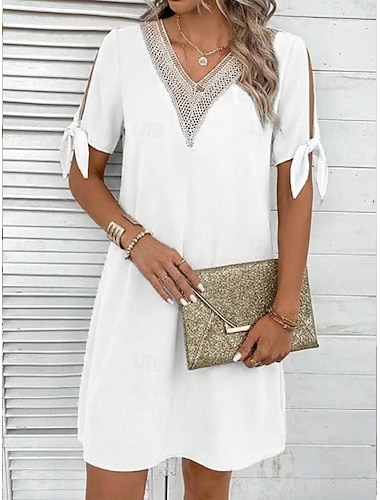  Damen Minikleid Weißes Kleid Elegant Mode Modern Outdoor Urlaub Ausgehen Normale Passform Einfach Kurzarm V Ausschnitt Blau Schwarz Weiß Rosa Sommer Frühling