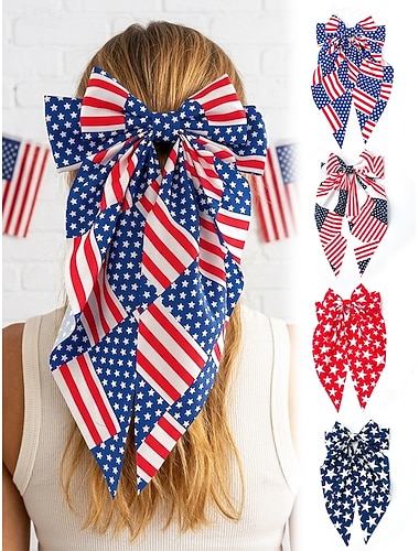  Patriotisk hårspenne i polyestersløyfe for kvinner, stor hårspenne med flermønstret flaggtrykk til USAs 250-årsjubileum, uavhengighetsdagen, fritidsklær, reise- og feriestyling