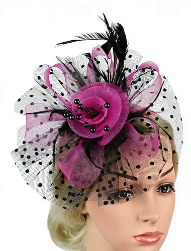  fascinators Tyll Fjær Bryllup Bursdag Elegant Årgang søt stil Med Fjær Tyll Hodeplagg Hodeplagg