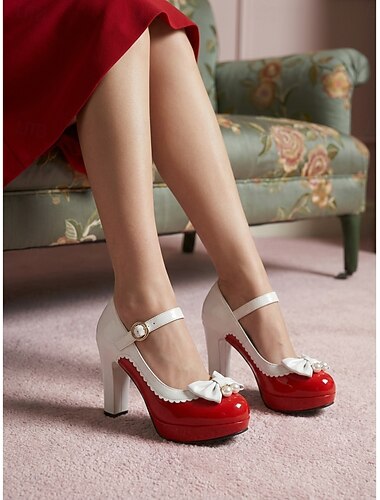  女性用クラシック1950年代ヴィンテージメリージェーンヒール - レトロなティーパーティーやオフィスワークにぴったりの、エレガントな黒と白のリボン付きブロックヒールパンプス &フォーマルなイベント