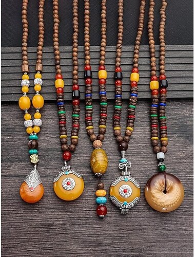  שרשרת בוהמית לגברים, חרוזי עץ ואבנים ממגוון חומרים, סגנונות שונים, תכשיטים שבטיים בעבודת יד, מושלמים ללבוש יומיומי קז'ואל ולטיולי חופשה