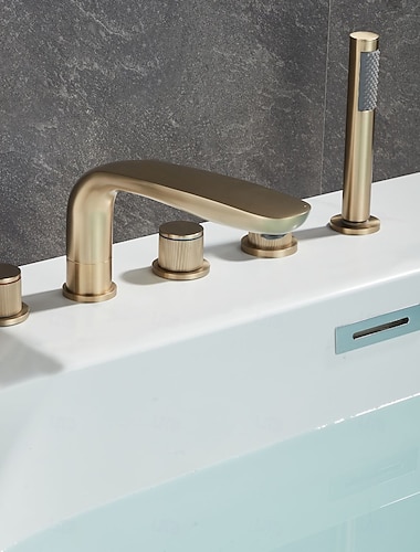  borstad guldfärgad/svart badrumsblandare badkarsduschblandare med utdragbar duschdusch svart utbredd badkarsduschblandare