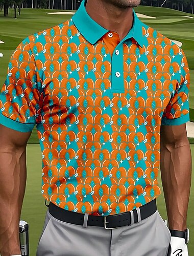  Hombre Geométrico Golf Camisetas polo deportivas Manga Corta Camisas de polo Camisas con cuello Casual Ropa Deportiva Botones Verano Azul Piscina Morado Naranja