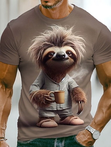  Herren Tiermotiv Lustig Juase T Shirt Kurzarm T-Shirt 3D-Druck Rundhalsausschnitt Hemd Übertrieben Designer Party Ferien Blau Braun Khaki Sommer Frühling Bekleidung S M L XL XXL XXXL