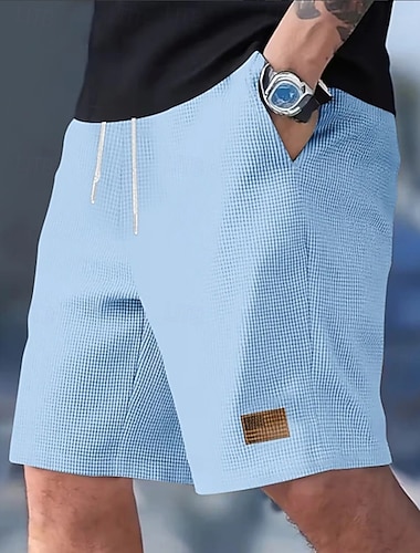  Herren Waffel-Shorts Shorts Freizeitshorts Kordelzug Tasche Elastischer Bund Einfach Komfort Atmungsaktiv Kurz Lässig Outdoor Strand Urlaub Streetwear Schwarz Weiß Mikroelastisch